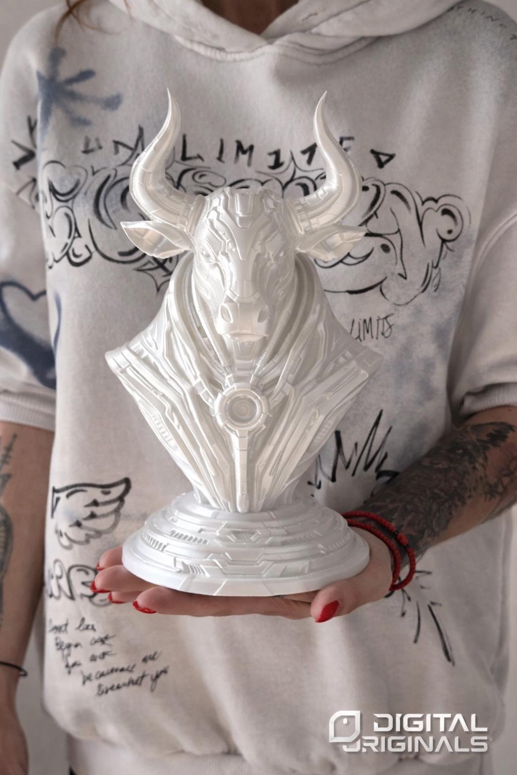 Cybernetic Taurus Bust – Futuristic Zodiac Sculpture –  Astrology Gift