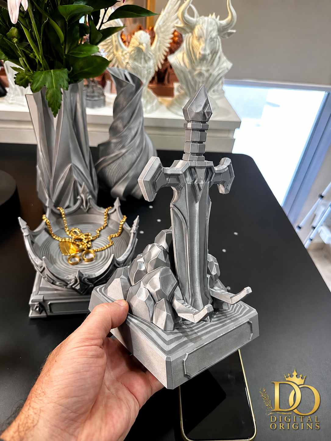 Fantasy Sword Phone Stand & Crown Jewelry Holder