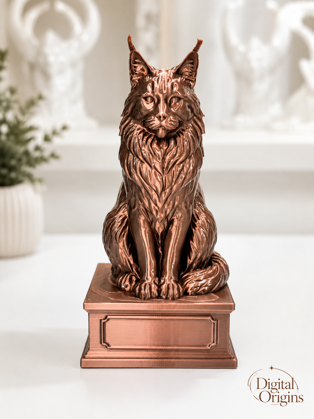 Maine Coon Cat Statue with Custom Name Stand