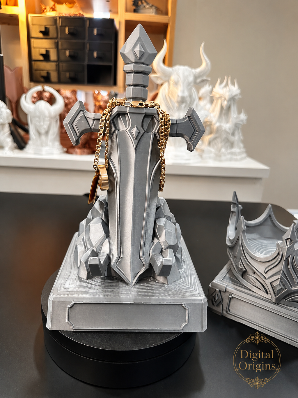 Fantasy Sword Phone Stand & Crown Jewelry Holder