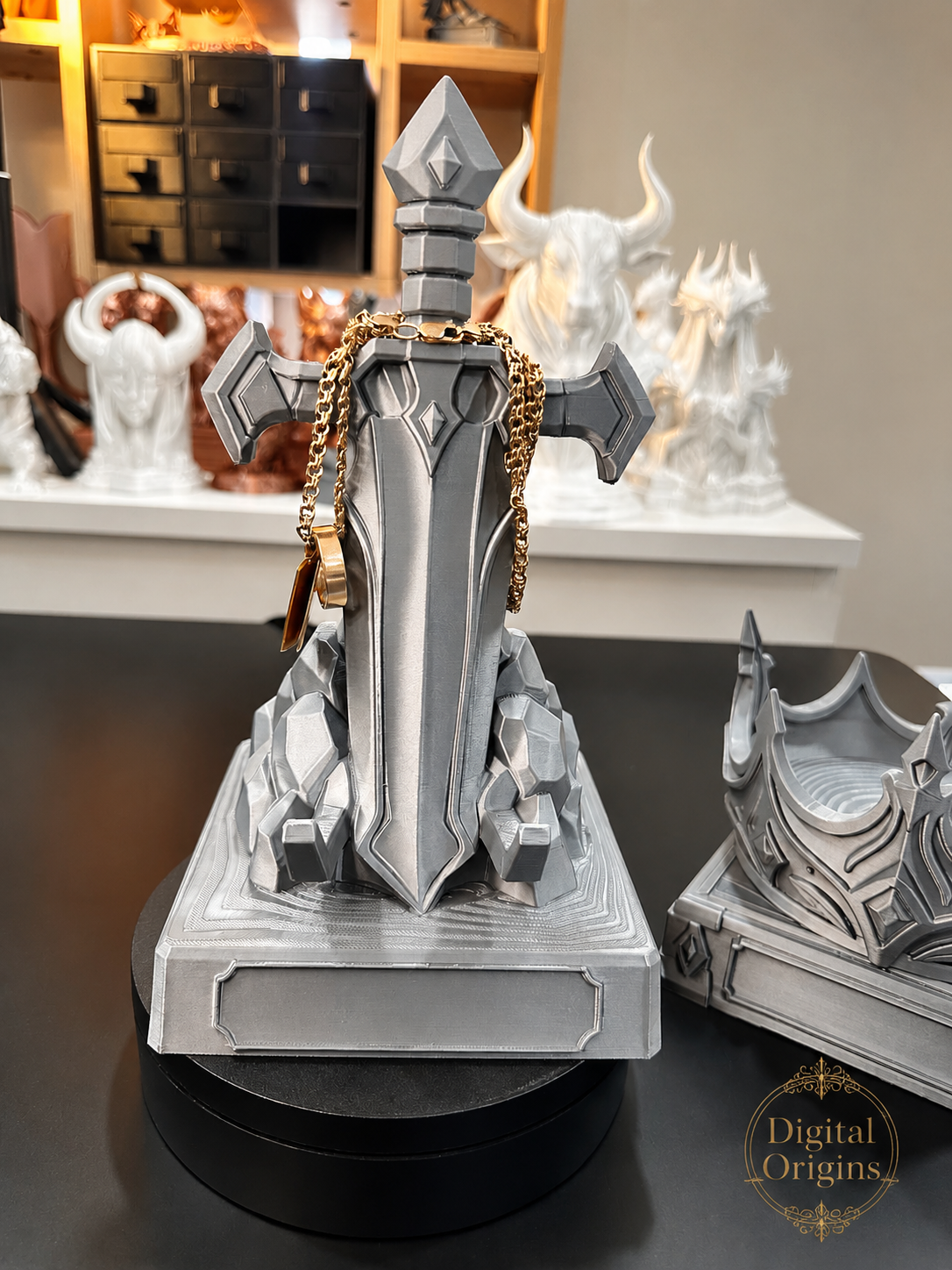 Fantasy Sword Phone Stand & Crown Jewelry Holder