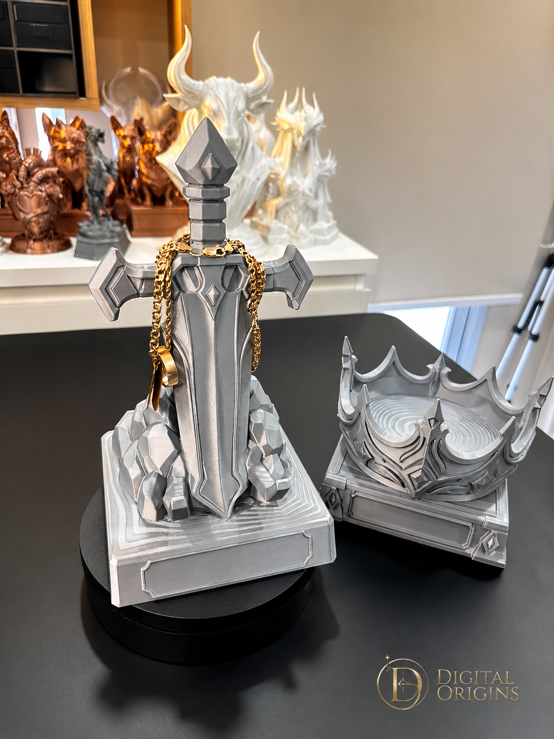 Fantasy Sword Phone Stand & Crown Jewelry Holder