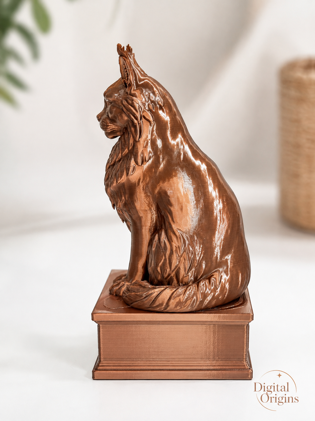 Maine Coon Cat Statue with Custom Name Stand