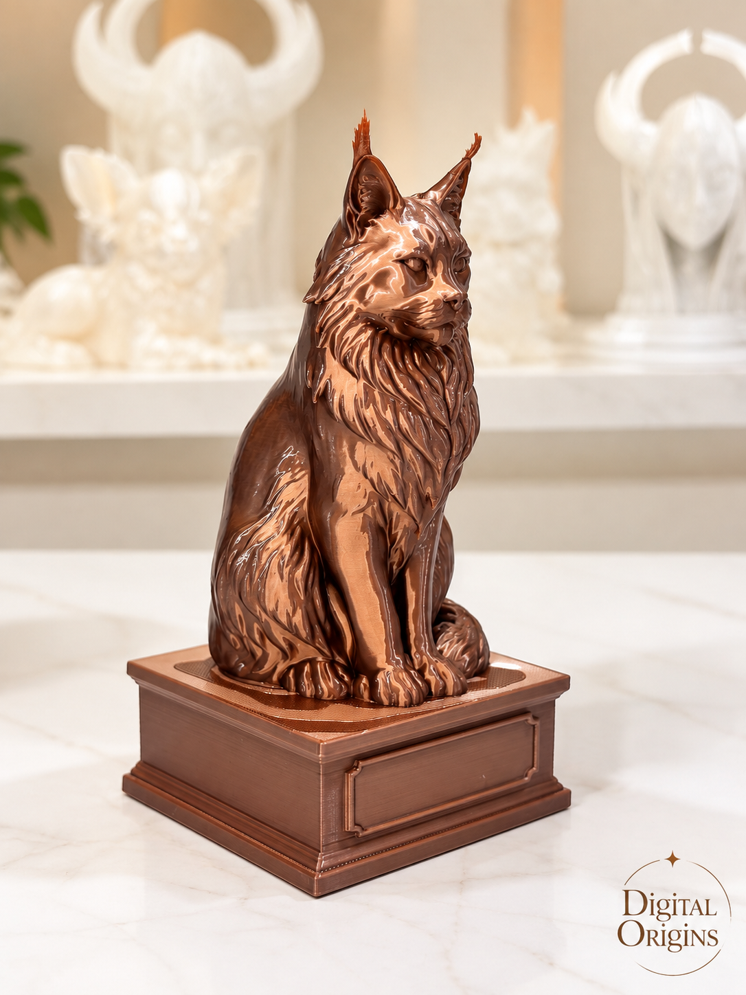 Maine Coon Cat Statue with Custom Name Stand