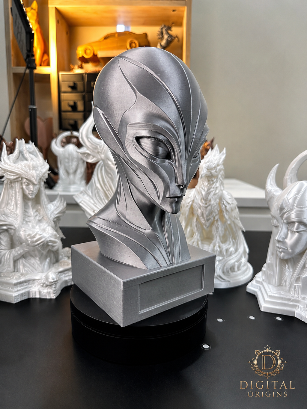 Aetherian Alien Bust Statue, Sci Fi Sculpture, Extraterrestrial Art, Futuristic Room Decor
