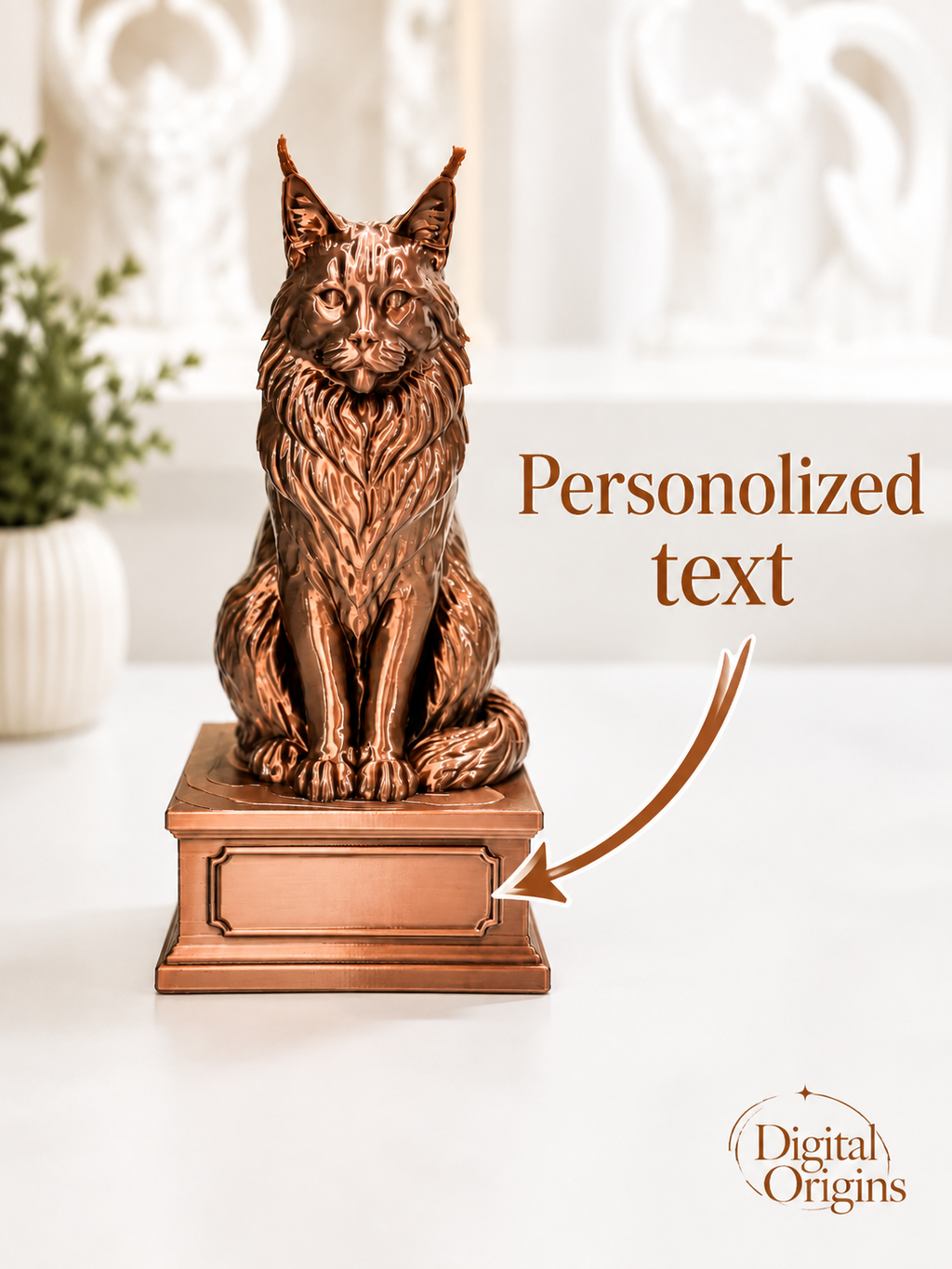 Maine Coon Cat Statue with Custom Name Stand