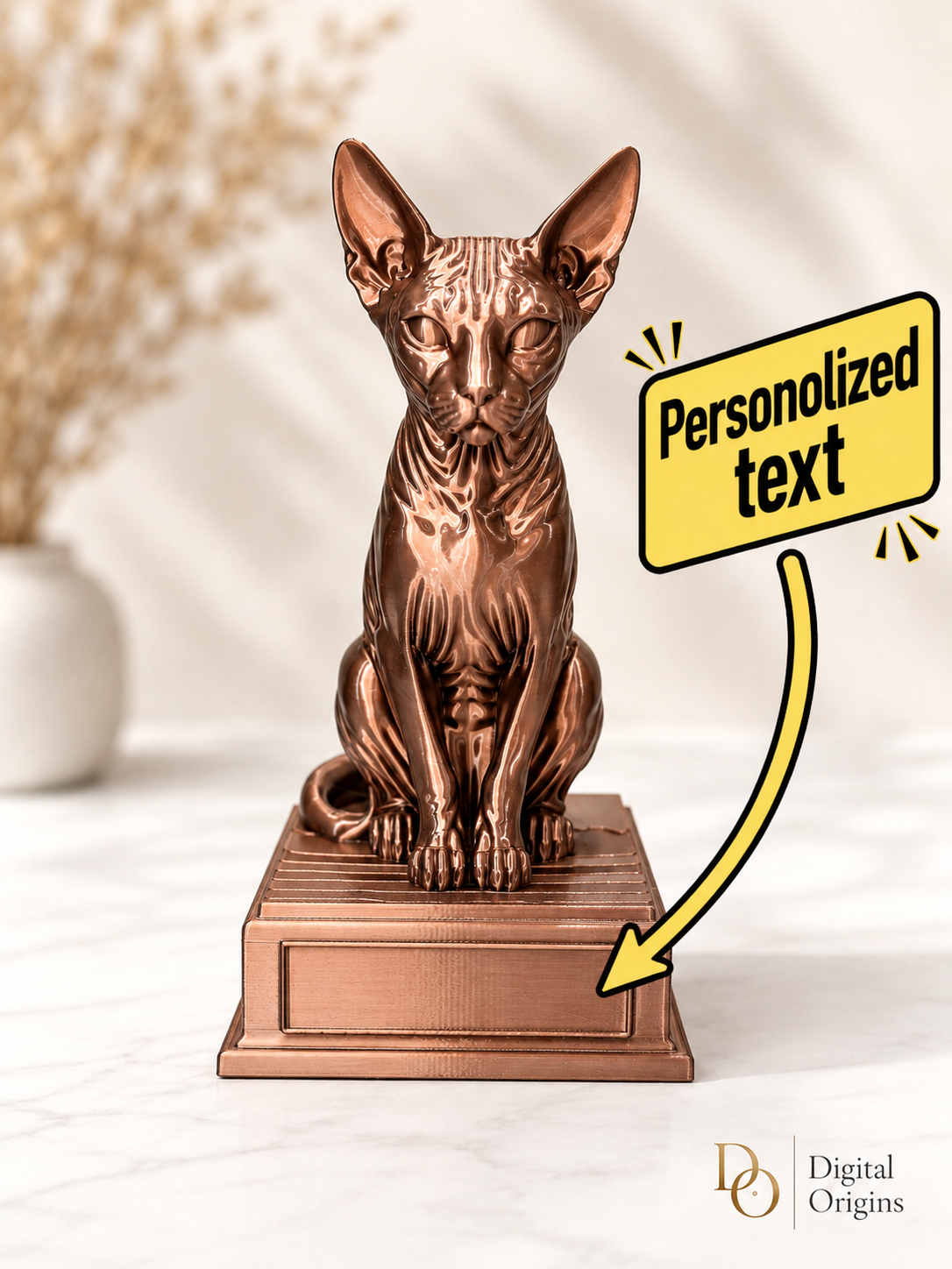 Sphynx Cat Statue with Custom Name Stand