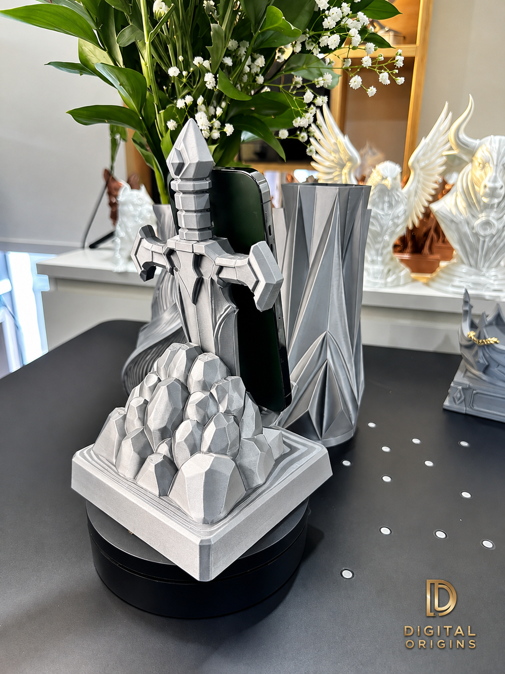 Fantasy Sword Phone Stand & Crown Jewelry Holder