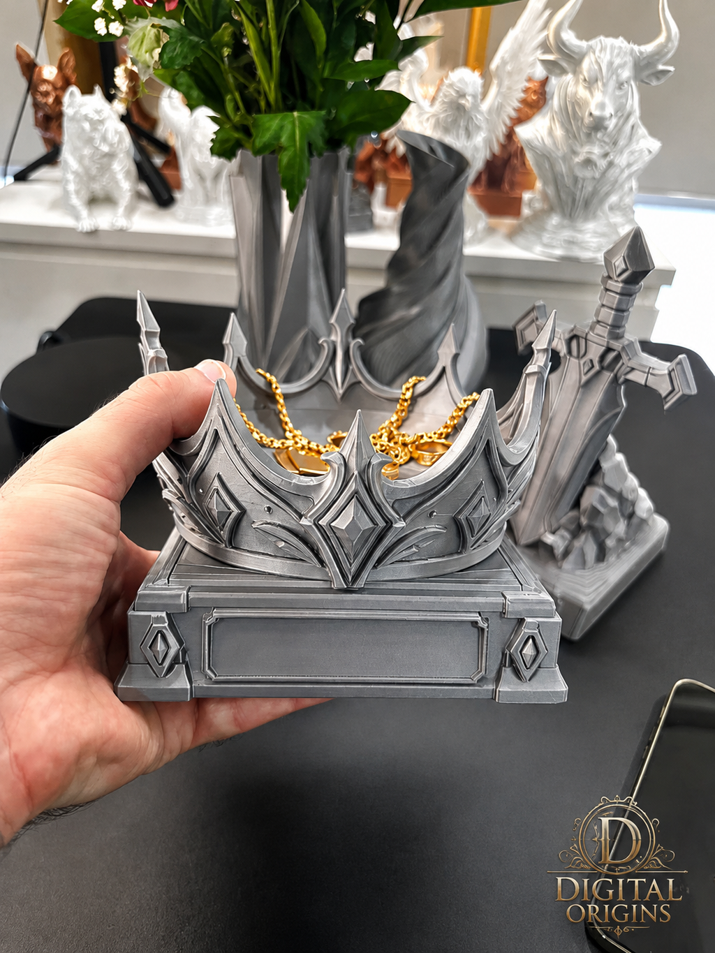 Fantasy Sword Phone Stand & Crown Jewelry Holder