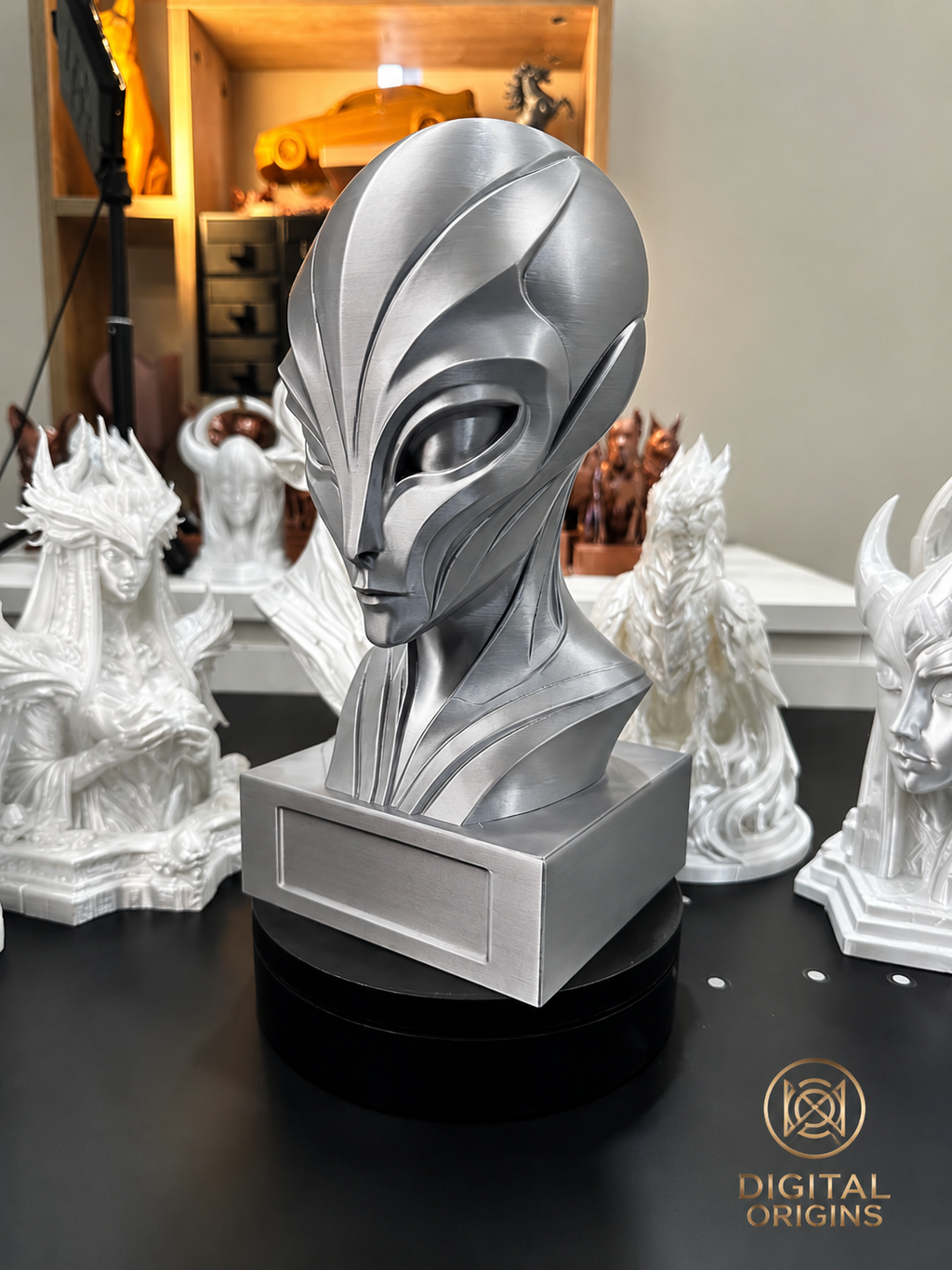 Aetherian Alien Bust Statue, Sci Fi Sculpture, Extraterrestrial Art, Futuristic Room Decor