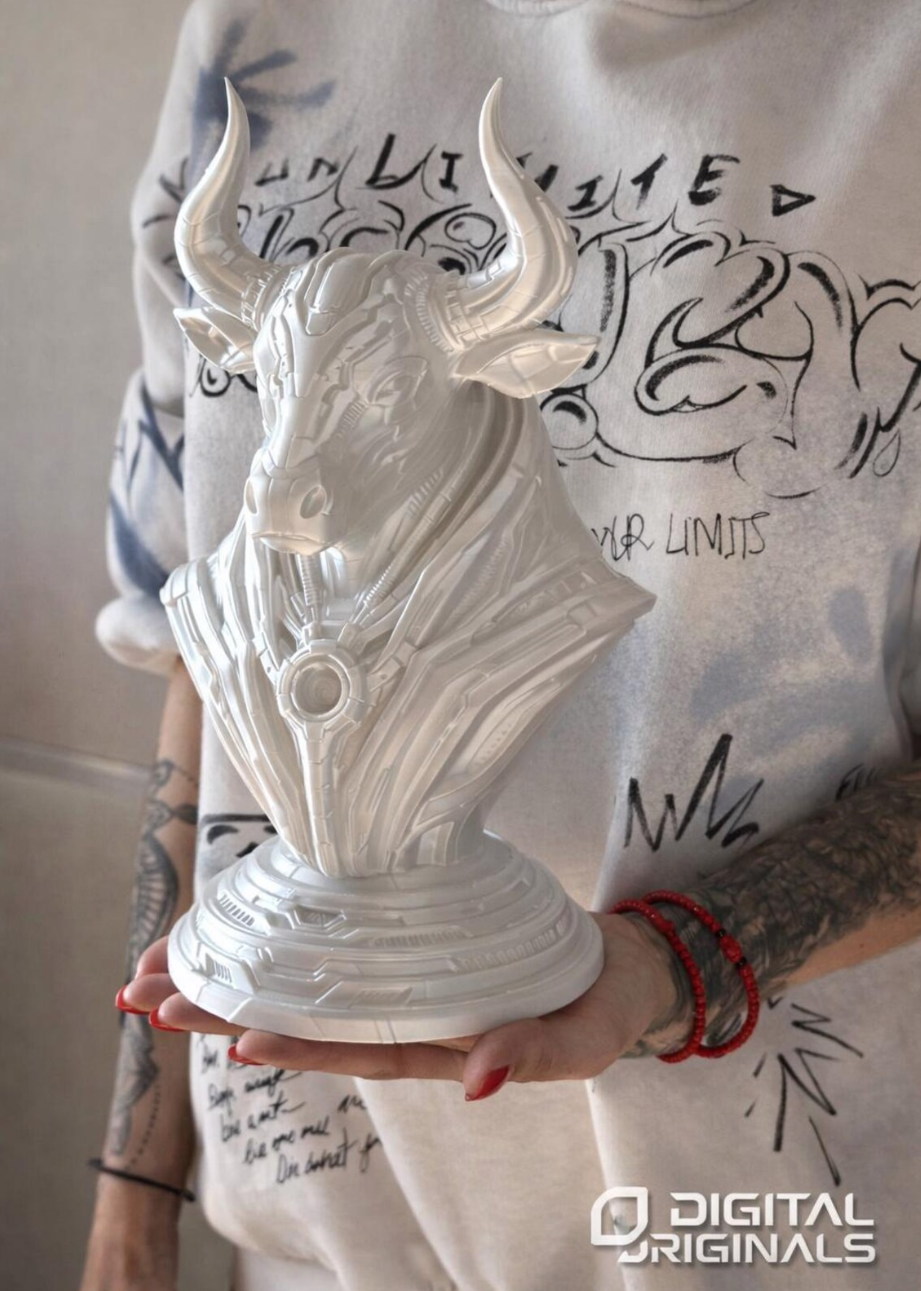 Cybernetic Taurus Bust – Futuristic Zodiac Sculpture –  Astrology Gift
