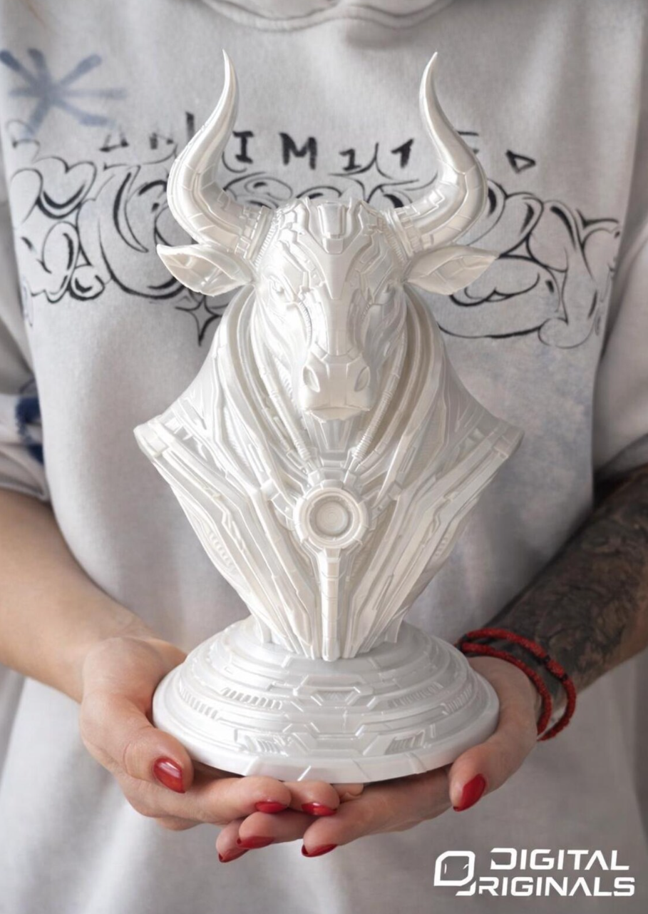 Cybernetic Taurus Bust – Futuristic Zodiac Sculpture –  Astrology Gift