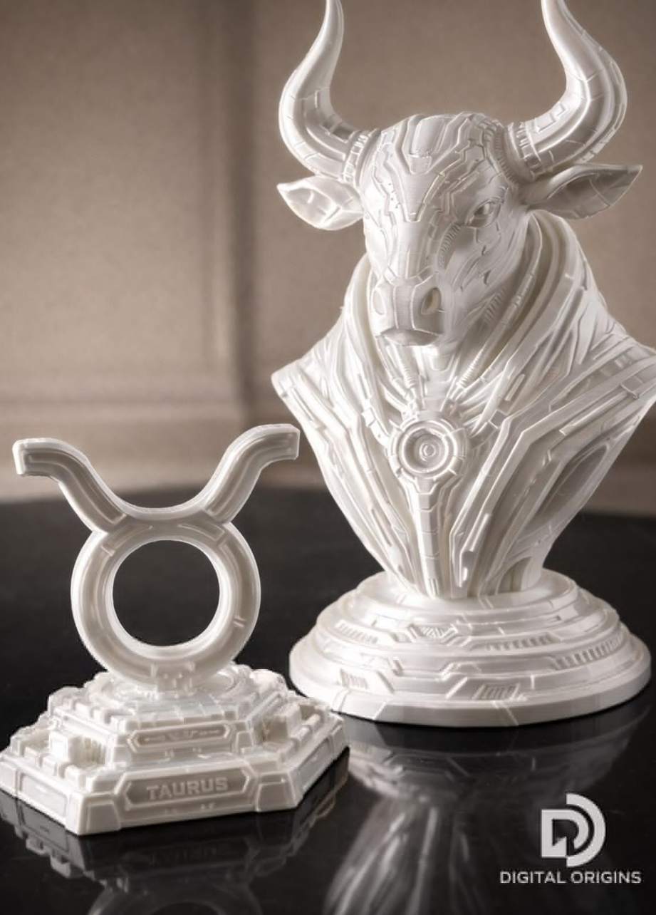 Cybernetic Taurus Bust – Futuristic Zodiac Sculpture –  Astrology Gift