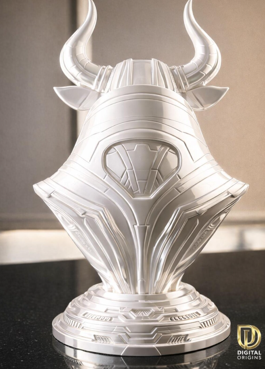 Cybernetic Taurus Bust – Futuristic Zodiac Sculpture –  Astrology Gift