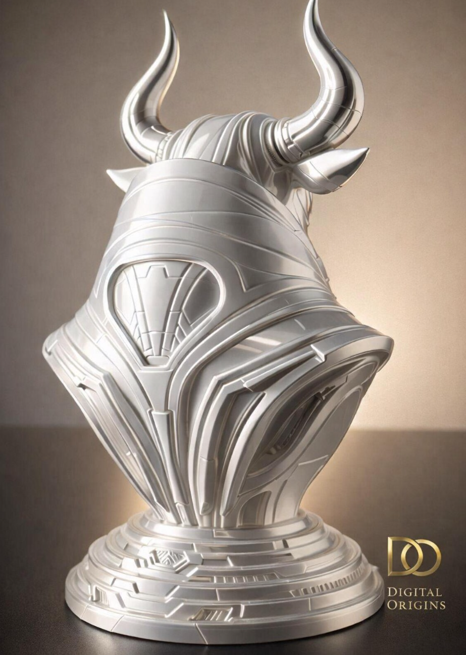 Cybernetic Taurus Bust – Futuristic Zodiac Sculpture –  Astrology Gift