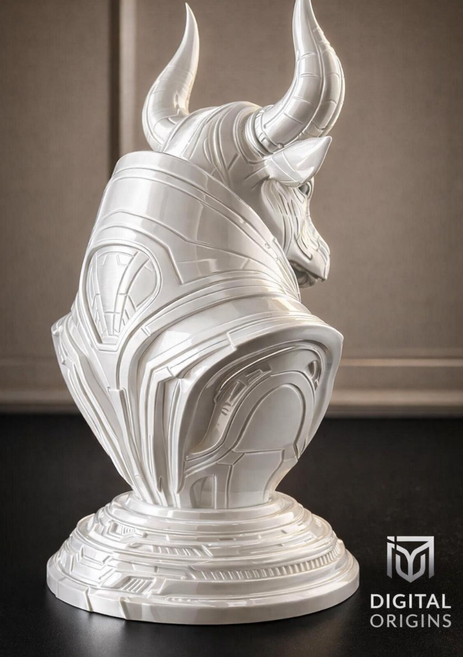 Cybernetic Taurus Bust – Futuristic Zodiac Sculpture –  Astrology Gift