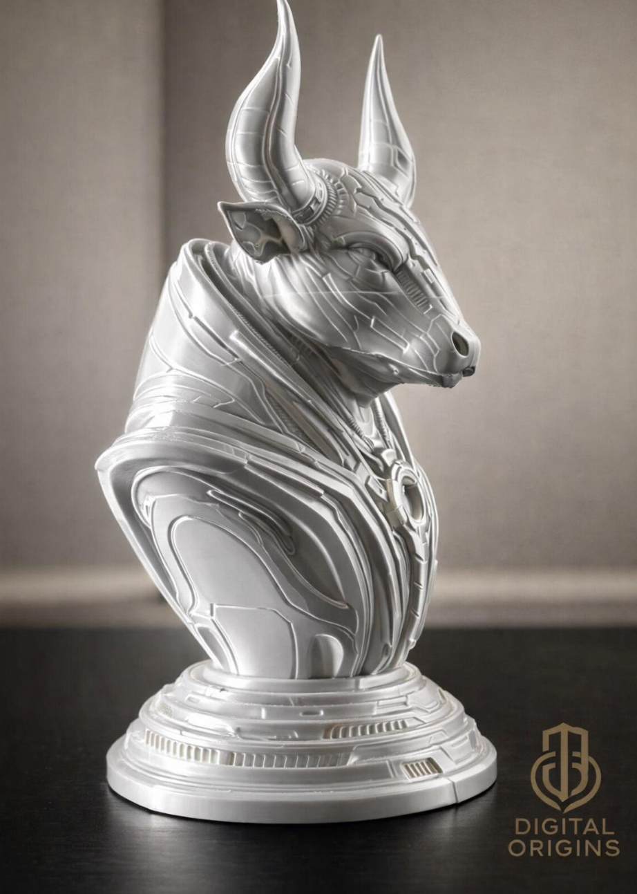 Cybernetic Taurus Bust – Futuristic Zodiac Sculpture –  Astrology Gift