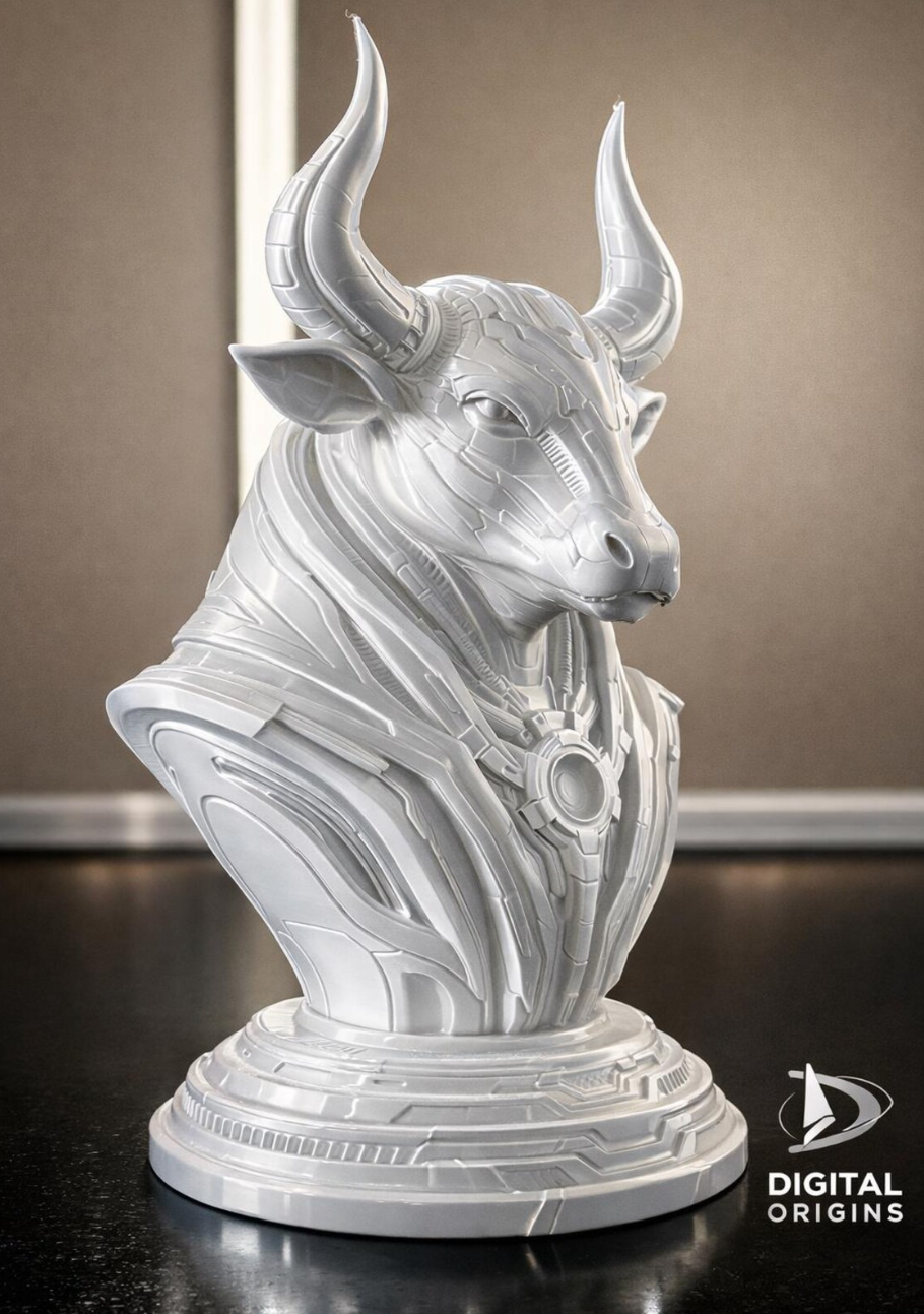 Cybernetic Taurus Bust – Futuristic Zodiac Sculpture –  Astrology Gift