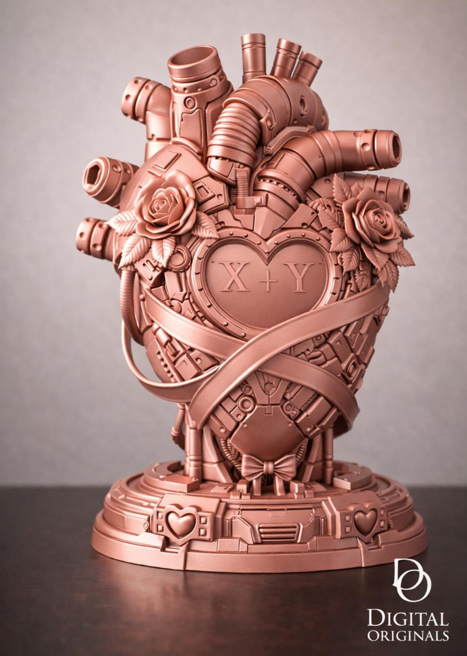 Steampunk Mechanical Heart Sculpture – Big & Small Sizes – Personalized Initials Available – Romantic Industrial Decor