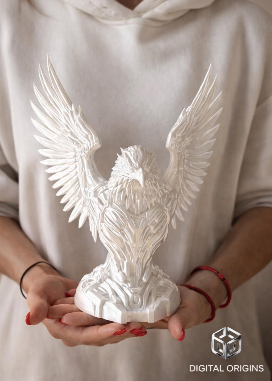 Futuristic Robotic Eagle Sculpture, Sci-Fi Desk Decor, Cyberpunk Bird Statue, Unique Tech Gift