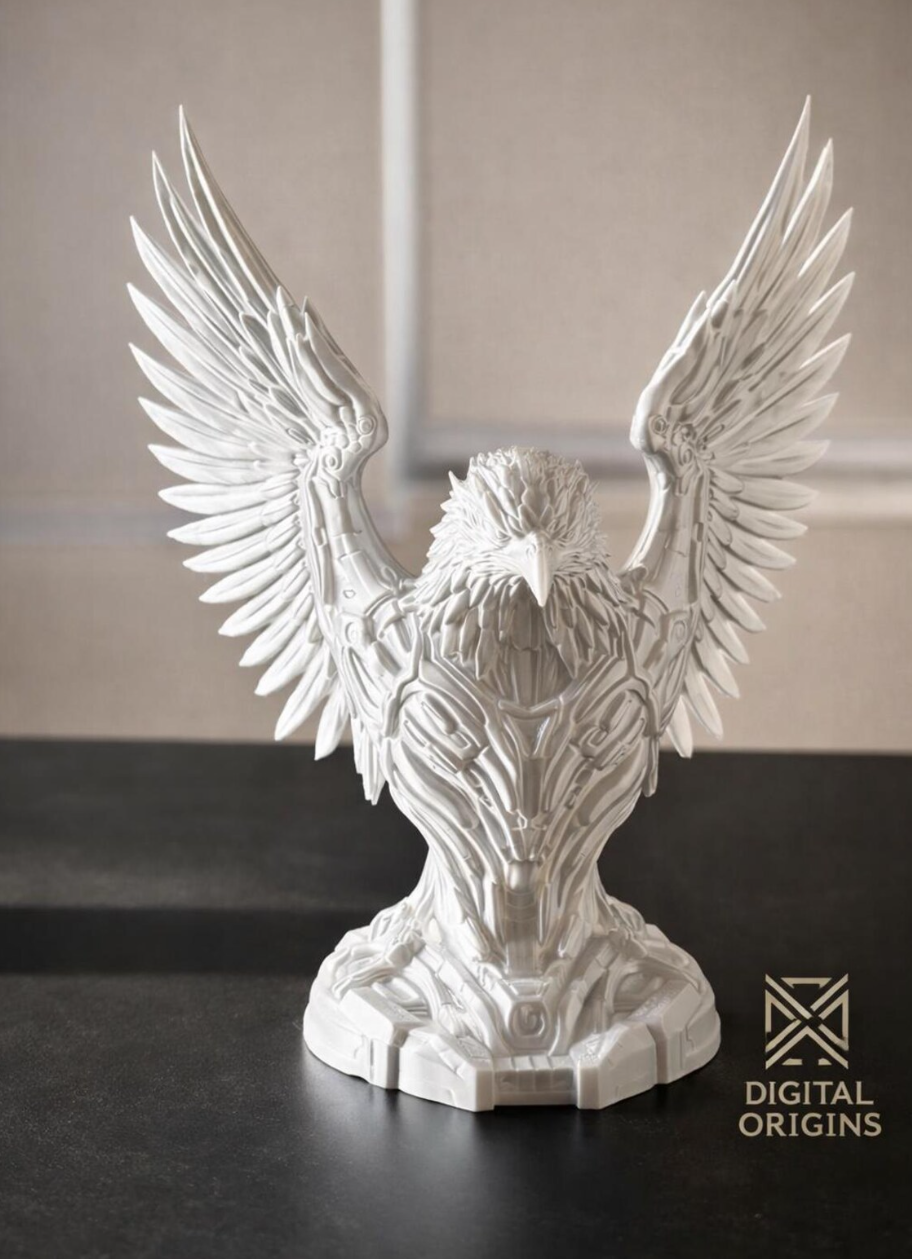 Futuristic Robotic Eagle Sculpture, Sci-Fi Desk Decor, Cyberpunk Bird Statue, Unique Tech Gift
