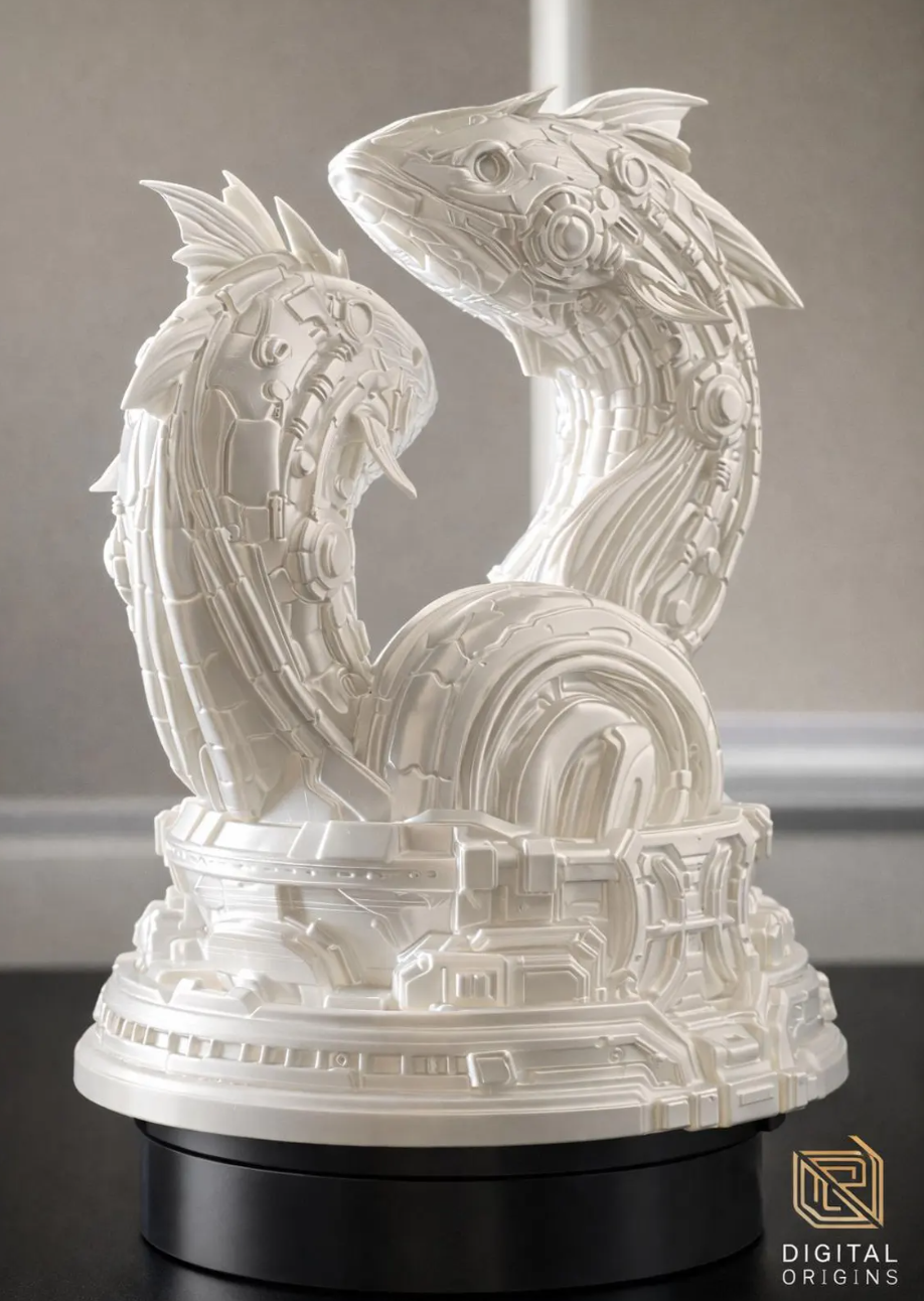 Pisces Sculpture, Futuristic Zodiac Fish Statue, Astrology Sign Art, Horoscope Gift, Sci-Fi Home Display
