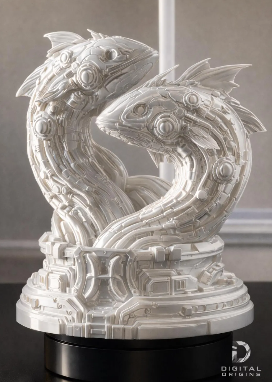Pisces Sculpture, Futuristic Zodiac Fish Statue, Astrology Sign Art, Horoscope Gift, Sci-Fi Home Display