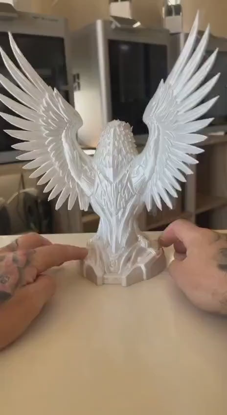 Futuristic Robotic Eagle Sculpture, Sci-Fi Desk Decor, Cyberpunk Bird Statue, Unique Tech Gift